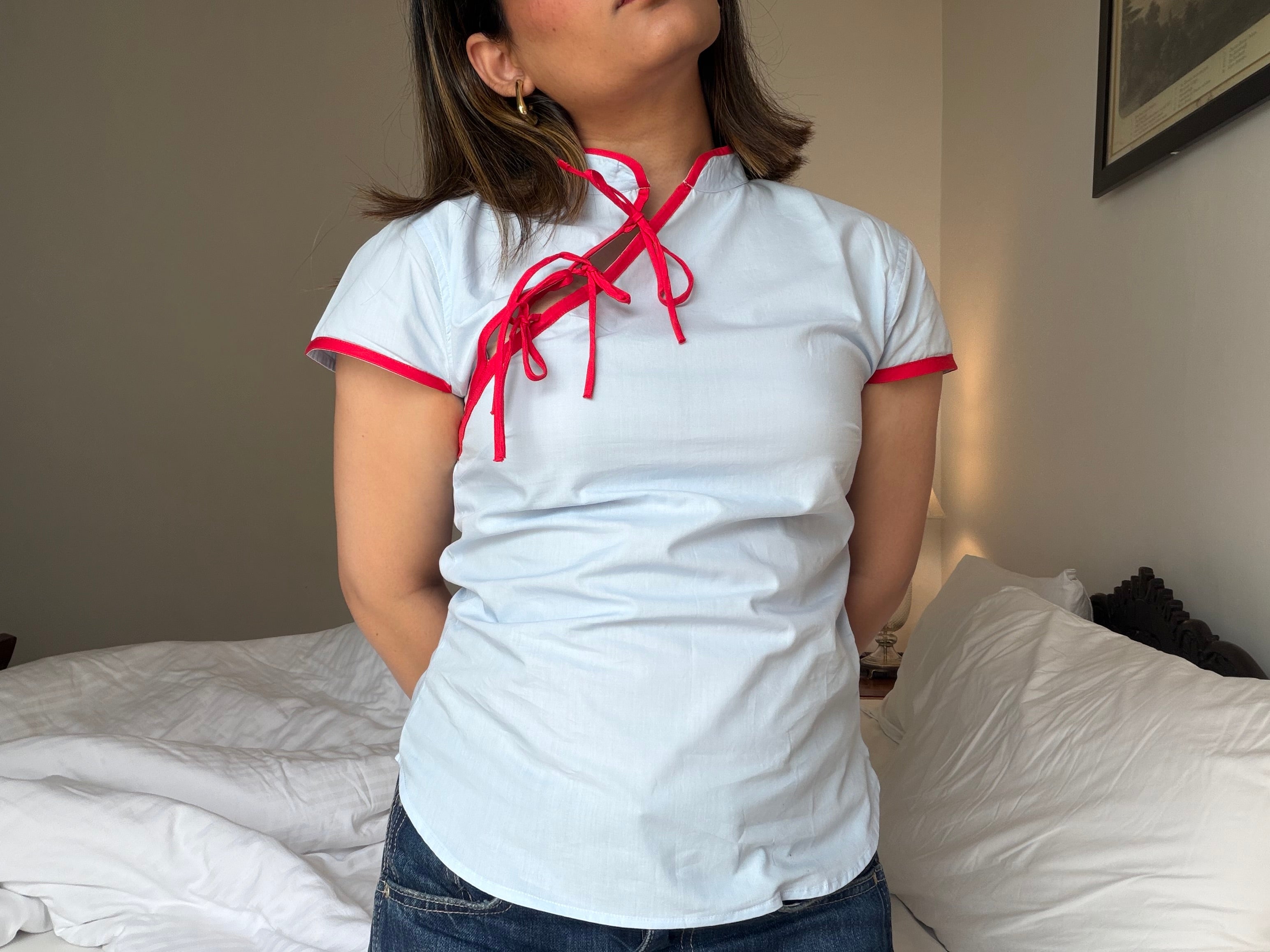 Red Thread Top-Blue