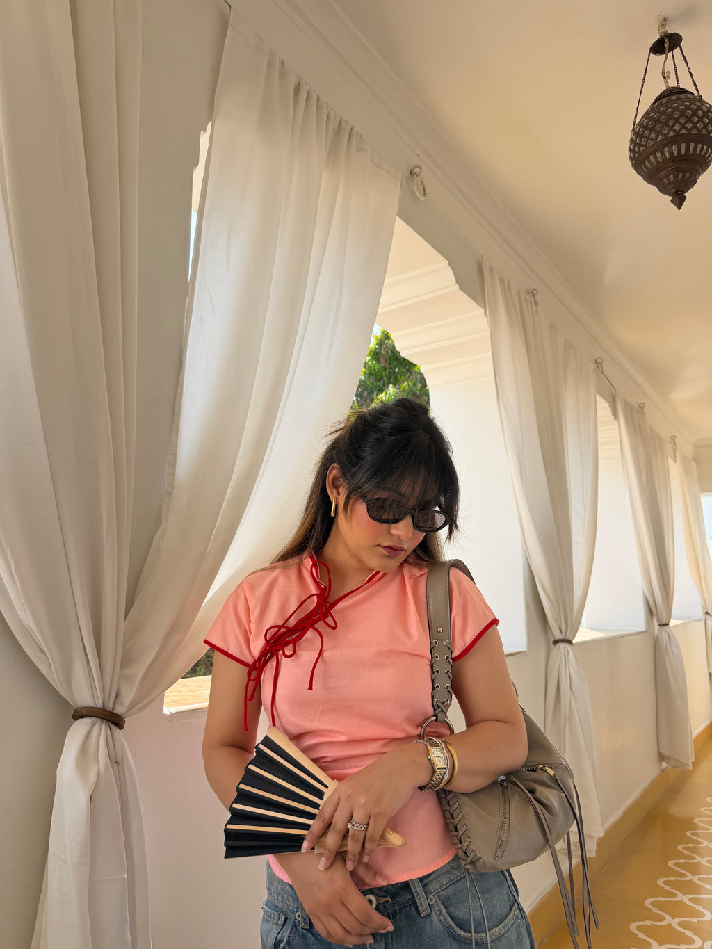 Red Thread Top-Peach