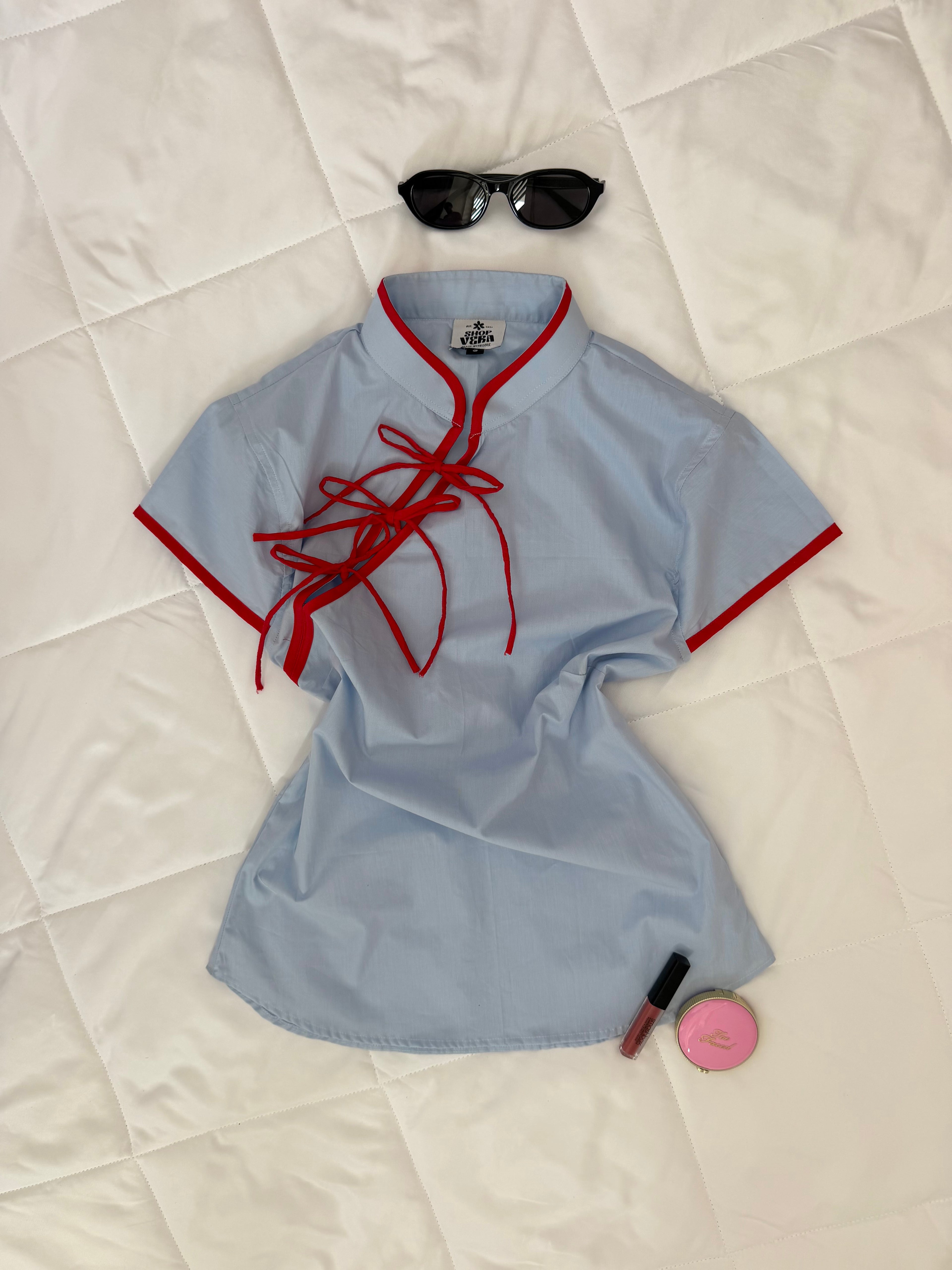 Red Thread Top-Blue