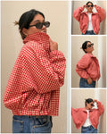 Oversized Gingham Jacket-Red