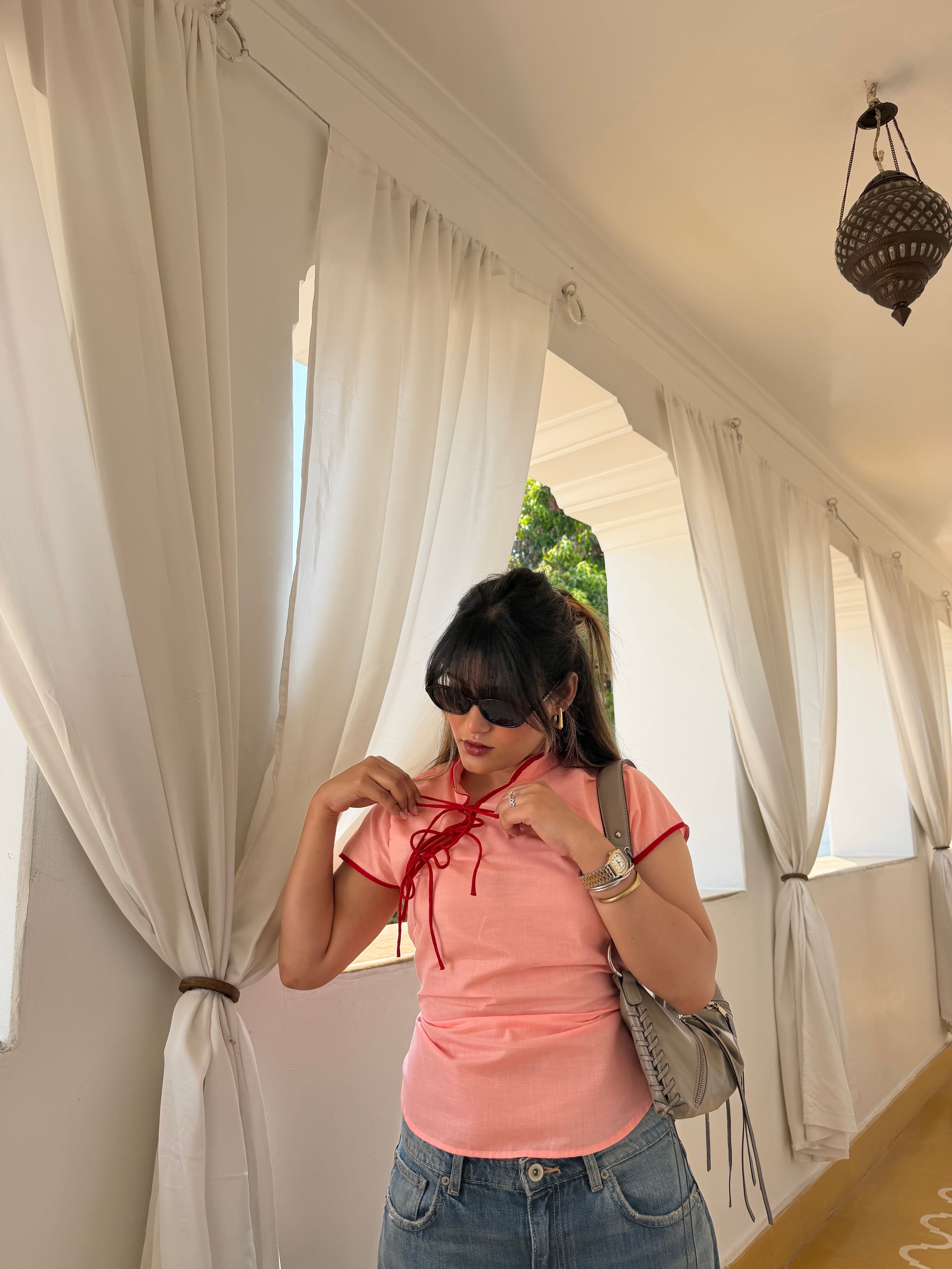 Red Thread Top-Peach