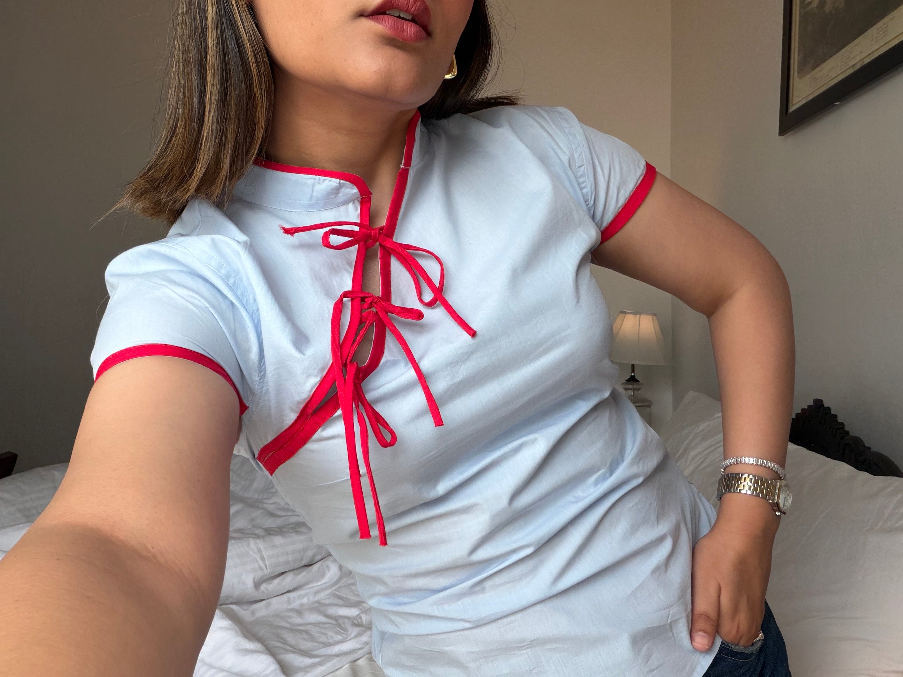 Red Thread Top-Blue
